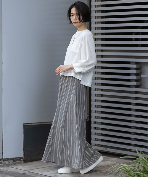 Munich(ミューニック)の「【速乾性】シアーワッフル×ニットリブパフスリーブプルオーバー(Tシャツ/カットソー・レディース・ホワイト/グレイッシュベージュ/ブラック・FREE)」の22枚目の写真