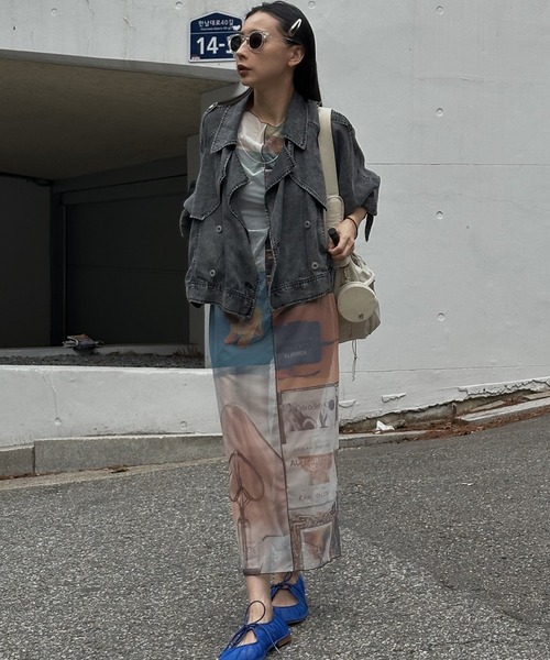 Ameri(アメリ)の「TENCEL DENIM SHORT TRENCH COAT(トレンチコート・レディース・ベージュ/ブラック/ブルー・SMALL/MEDIUM)」の8枚目の写真