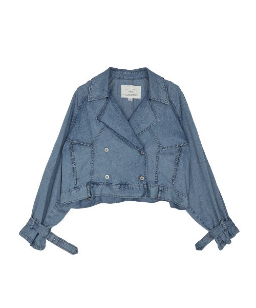 Ameri(アメリ)の「TENCEL DENIM SHORT TRENCH COAT(トレンチコート・レディース・ベージュ/ブラック/ブルー・SMALL/MEDIUM)」の14枚目の写真