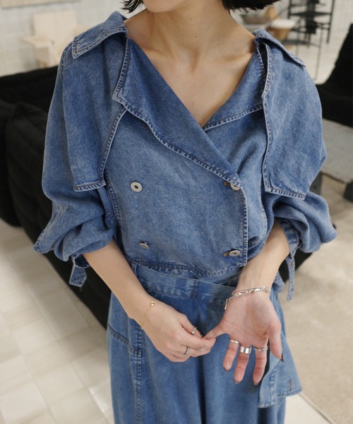TENCEL DENIM SHORT TRENCH COAT（トレンチコート）｜Ameri（アメリ