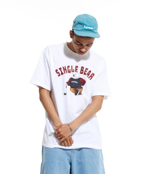 CREAM SODA LAB(クリームソーダラボ)の「LAB ポラシングルベア半袖Tシャツ ホワイトバーガンディ(Tシャツ/カットソー・メンズ・その他・MEDIUM/X-LARGE/XX-LARGE/LARGE)」の2枚目の写真
