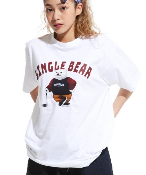 CREAM SODA LAB(クリームソーダラボ)の「LAB ポラシングルベア半袖Tシャツ ホワイトバーガンディ(Tシャツ/カットソー・メンズ・その他・MEDIUM/X-LARGE/XX-LARGE/LARGE)」の6枚目の写真