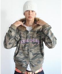 KEYMISERY（キーミザリー）の「A'GEM/9 × .kom 『KEYMISERY/キーミザリー』Vintage Spray Fur Angel Hood Zip-up/ヴィンテージスプレーファーエンゼルジップアップパーカー（パーカー）」