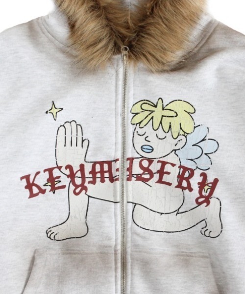 KEYMISERY(キーミザリー)の「A'GEM/9 × .kom 『KEYMISERY/キーミザリー』Vintage Spray Fur Angel Hood Zip-up/ヴィンテージスプレーファーエンゼルジップアップパーカー(パーカー・メンズ・カモフラージュ/グレー・1)」の9枚目の写真