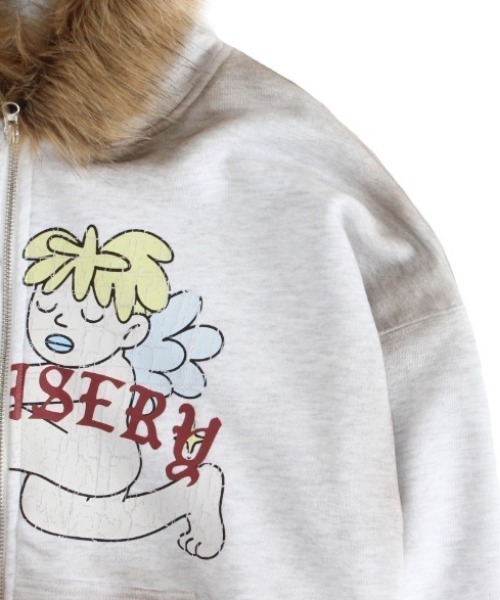 KEYMISERY(キーミザリー)の「A'GEM/9 × .kom 『KEYMISERY/キーミザリー』Vintage Spray Fur Angel Hood Zip-up/ヴィンテージスプレーファーエンゼルジップアップパーカー(パーカー・メンズ・カモフラージュ/グレー・1)」の10枚目の写真