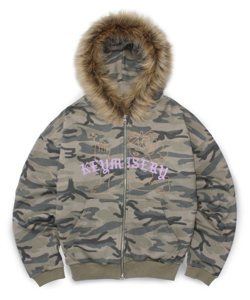 KEYMISERY(キーミザリー)の「A'GEM/9 × .kom 『KEYMISERY/キーミザリー』Vintage Spray Fur Angel Hood Zip-up/ヴィンテージスプレーファーエンゼルジップアップパーカー(パーカー・メンズ・カモフラージュ/グレー・1)」の15枚目の写真