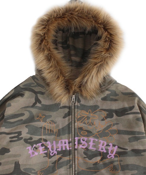 KEYMISERY(キーミザリー)の「A'GEM/9 × .kom 『KEYMISERY/キーミザリー』Vintage Spray Fur Angel Hood Zip-up/ヴィンテージスプレーファーエンゼルジップアップパーカー(パーカー・メンズ・カモフラージュ/グレー・1)」の16枚目の写真
