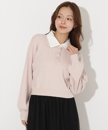 シャツ襟ケーブルニット