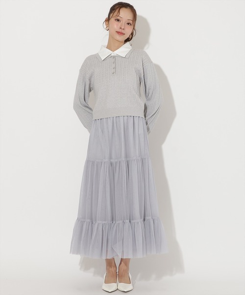 AND COUTURE(アンドクチュール)の「シャツ襟ケーブルニット(ニット/セーター・レディース・ブルー/ライトグレー/ピンク/ブラック・FREE)」の18枚目の写真