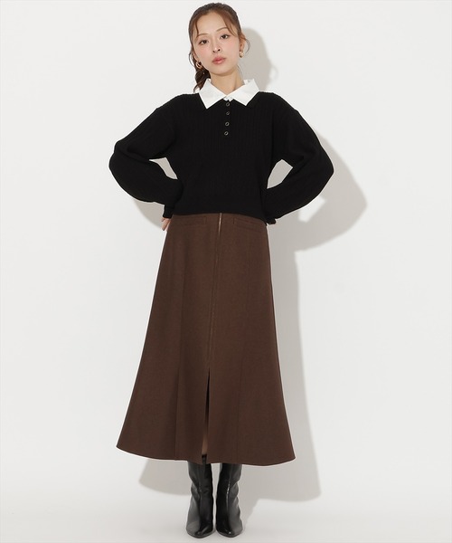 AND COUTURE(アンドクチュール)の「シャツ襟ケーブルニット(ニット/セーター・レディース・ブルー/ライトグレー/ピンク/ブラック・FREE)」の12枚目の写真