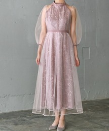 花柄刺繍 シアー チュールレイヤード ドレス 結婚式 ワンピース パーティードレス オケージョンドレス お呼ばれ 二次会 成人式 同窓会 謝恩会