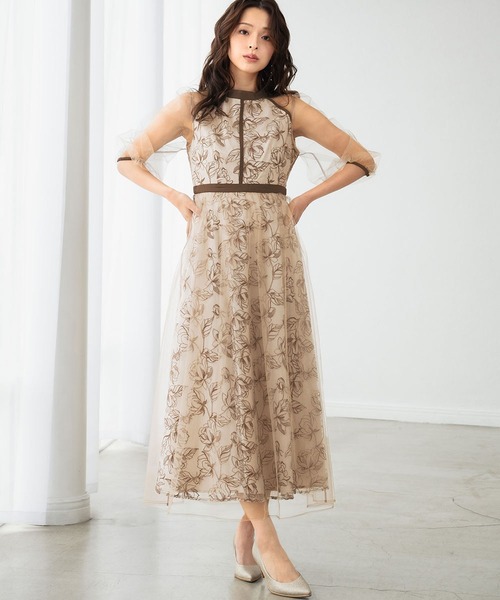 セール】花柄刺繍 シアー チュールレイヤード ドレス 結婚式