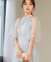 girl（ガール）の「シアー パフスリーブ レース 刺繍 パーティードレス ハイウエスト ロング 結婚式 ワンピース パーティードレス オケージョンドレス お呼ばれ 二次会 成人式 同窓会（ドレス）」