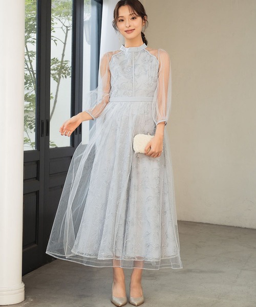 girl(ガール)の「花柄刺繍 シアー チュールレイヤード ドレス 結婚式 ワンピース パーティードレス オケージョンドレス お呼ばれ 二次会 成人式 同窓会 謝恩会(ドレス・レディース・ブラック/ブルーグレー/ピンクベージュ/ブラウン・S/M/L/2L)」の7枚目の写真