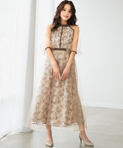 girl(ガール)の「花柄刺繍 シアー チュールレイヤード ドレス 結婚式 ワンピース パーティードレス オケージョンドレス お呼ばれ 二次会 成人式 同窓会 謝恩会(ドレス・レディース・ブラック/ブルーグレー/ピンクベージュ/ブラウン・S/M/L/2L)」の11枚目の写真