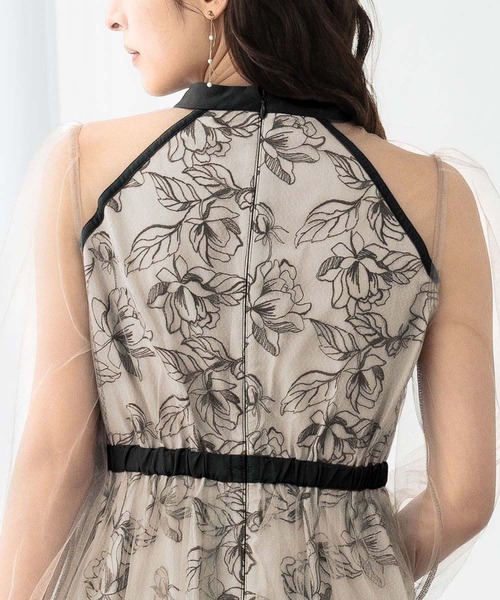 セール】花柄刺繍 シアー チュールレイヤード ドレス 結婚式