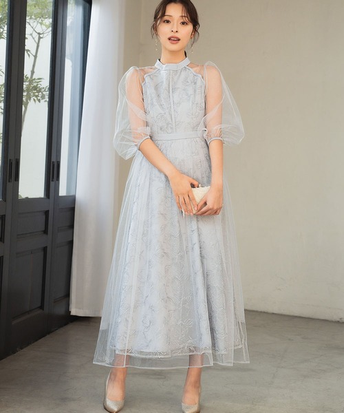 girl(ガール)の「花柄刺繍 シアー チュールレイヤード ドレス 結婚式 ワンピース パーティードレス オケージョンドレス お呼ばれ 二次会 成人式 同窓会 謝恩会(ドレス・レディース・ブラック/ブルーグレー/ピンクベージュ/ブラウン・S/M/L/2L)」の19枚目の写真