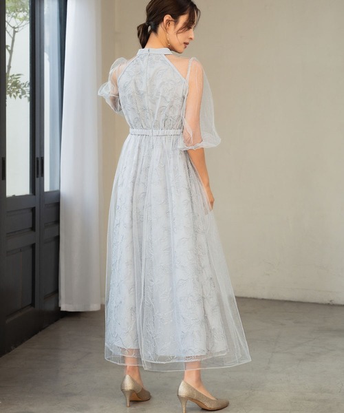 girl(ガール)の「花柄刺繍 シアー チュールレイヤード ドレス 結婚式 ワンピース パーティードレス オケージョンドレス お呼ばれ 二次会 成人式 同窓会 謝恩会(ドレス・レディース・ブラック/ブルーグレー/ピンクベージュ/ブラウン・S/M/L/2L)」の21枚目の写真
