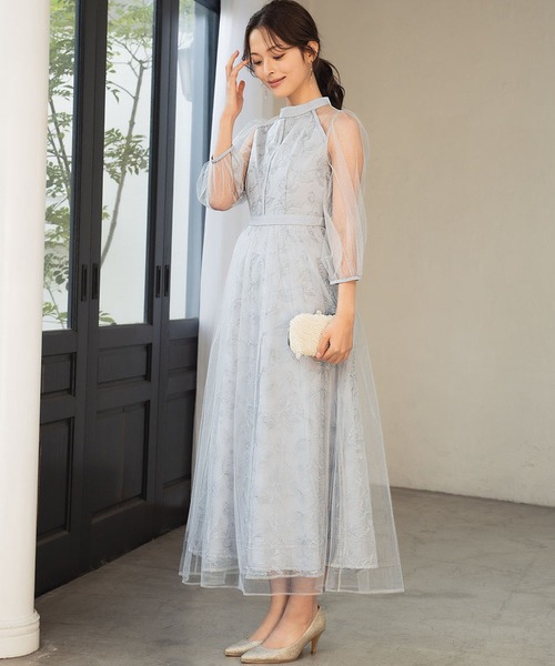 セール】花柄刺繍 シアー チュールレイヤード ドレス 結婚式