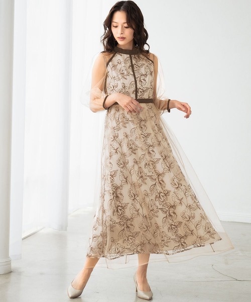 セール】花柄刺繍 シアー チュールレイヤード ドレス 結婚式