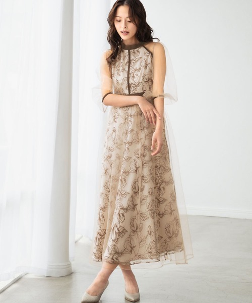 セール】花柄刺繍 シアー チュールレイヤード ドレス 結婚式