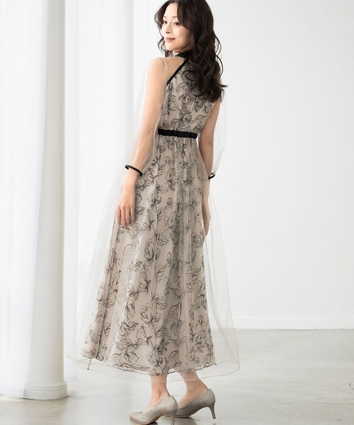 セール】花柄刺繍 シアー チュールレイヤード ドレス 結婚式