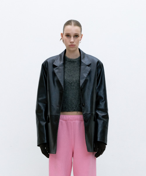 Faux Leather Vintage Blazer (Black)