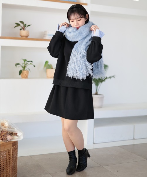 Ruwan yu(ルワンユー)の「スウェット×シャツフェイクレイヤードトップス&スウェットミニスカート【大きいサイズ対応】(スウェット・レディース・ブラック・L/LL/3L)」の13枚目の写真