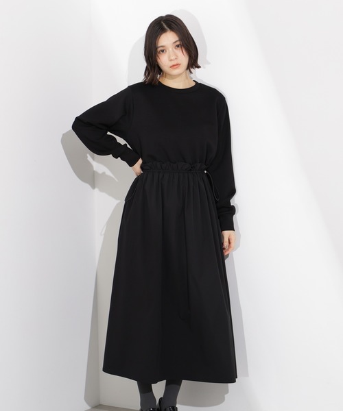 N.（N. Natural Beauty Basic）（エヌエヌナチュラルビューティーベーシック）の「ドロストドッキングワンピース（ワンピース・レディース・ブラック/オフホワイト・P/S/MEDIUM）」の18枚目の写真