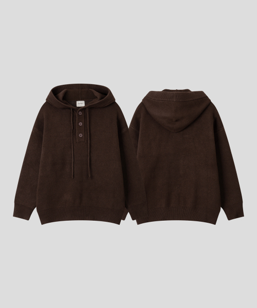 BLACK MOMENT（ブラックモーメント）の「ソフトタッチヘンリーネックフードニット[ブラウン]（ニット/セーター・メンズ・ブラウン・MEDIUM/LARGE）」の4枚目の写真