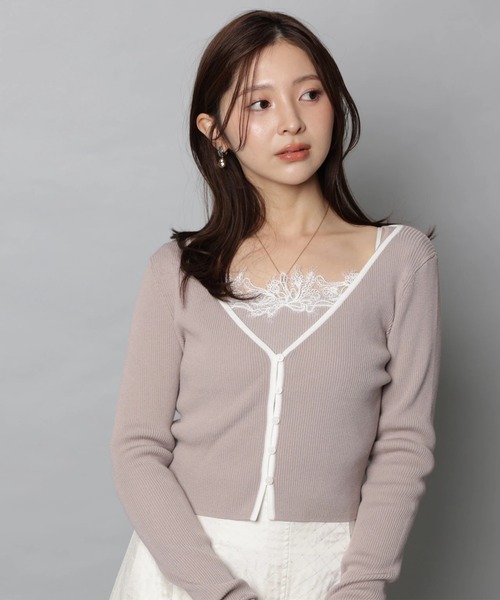 Apuweiser-riche(アプワイザーリッシェ)の「パイピングレースニットアンサンブル(ニット/セーター・レディース・ピンクベージュ/ホワイト/ミント/ネイビー・2)」の4枚目の写真