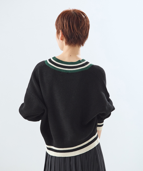 journal standard L'essage（ジャーナルスタンダードレサージュ）の「リネンラインVネックプルオーバー（ニット/セーター・レディース・アイボリー/ブラック・FREE）」の7枚目の写真