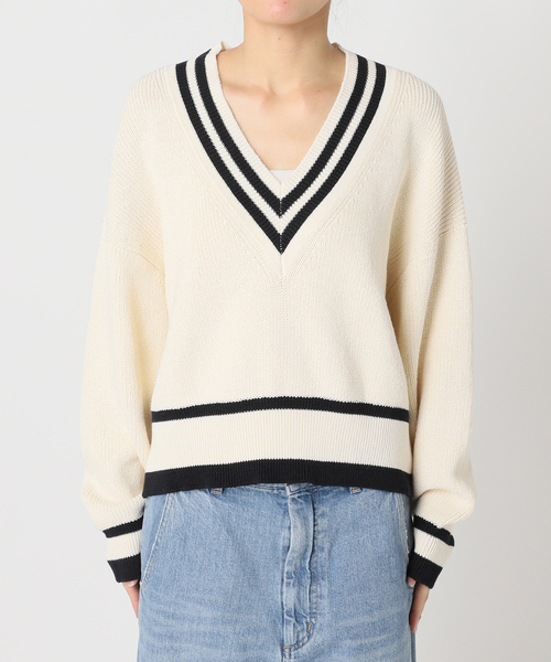 journal standard L'essage（ジャーナルスタンダードレサージュ）の「リネンラインVネックプルオーバー（ニット/セーター・レディース・アイボリー/ブラック・FREE）」の20枚目の写真