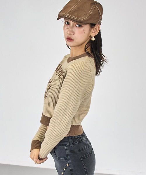 ANAP(アナップ)の「ハートジャガードクロップドタイトニット(ニット/セーター・レディース・ブラウン/ブルー・F)」の3枚目の写真