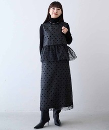 MEDE19F（メデジュウキュウ）の「ＭＥＤＥ１９Ｆ　ドットオーガンジー×ツイードレイヤードドレス〈ブラック〉（ドレス）」