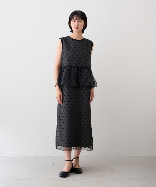 MEDE19F(メデジュウキュウ)の「MEDE19F ドットオーガンジー×ツイードレイヤードドレス〈ブラック〉(ドレス・レディース・ブラック・M/LL/L)」の3枚目の写真