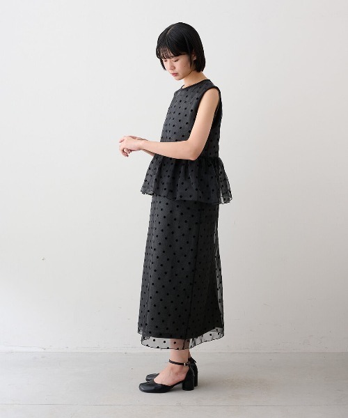 MEDE19F(メデジュウキュウ)の「MEDE19F ドットオーガンジー×ツイードレイヤードドレス〈ブラック〉(ドレス・レディース・ブラック・M/LL/L)」の4枚目の写真