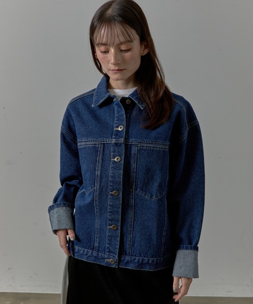 Lipoy(リポイ)の「オーバーサイズ ケミカル加工入り ヴィンテージ デニムジャケット(デニムジャケット・レディース・ブルー/ネイビー・FREE)」の5枚目の写真