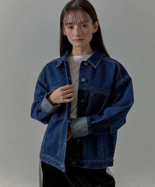 Lipoy(リポイ)の「オーバーサイズ ケミカル加工入り ヴィンテージ デニムジャケット(デニムジャケット・レディース・ブルー/ネイビー・FREE)」の8枚目の写真