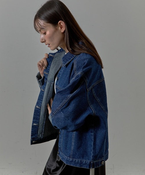 Lipoy(リポイ)の「オーバーサイズ ケミカル加工入り ヴィンテージ デニムジャケット(デニムジャケット・レディース・ブルー/ネイビー・FREE)」の17枚目の写真