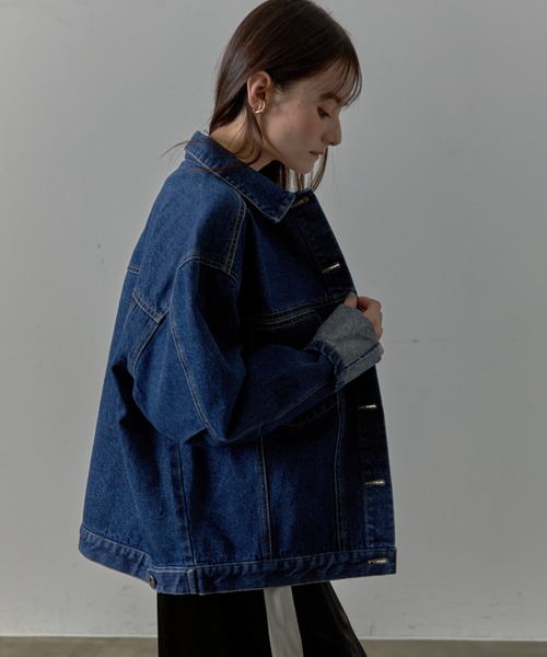 Lipoy(リポイ)の「オーバーサイズ ケミカル加工入り ヴィンテージ デニムジャケット(デニムジャケット・レディース・ブルー/ネイビー・FREE)」の20枚目の写真