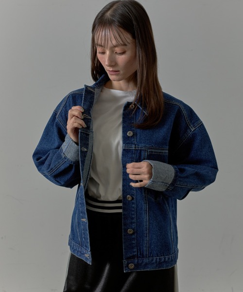 Lipoy(リポイ)の「オーバーサイズ ケミカル加工入り ヴィンテージ デニムジャケット(デニムジャケット・レディース・ブルー/ネイビー・FREE)」の11枚目の写真