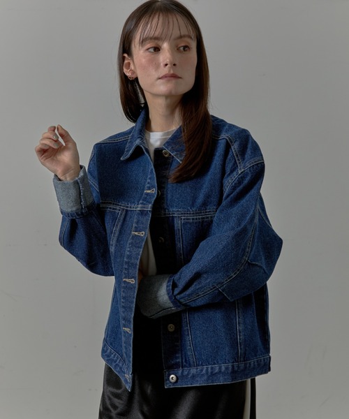 Lipoy(リポイ)の「オーバーサイズ ケミカル加工入り ヴィンテージ デニムジャケット(デニムジャケット・レディース・ブルー/ネイビー・FREE)」の12枚目の写真