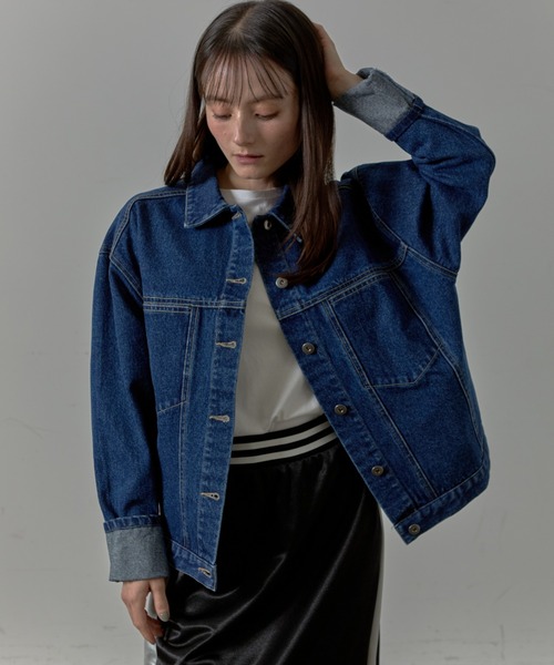 Lipoy(リポイ)の「オーバーサイズ ケミカル加工入り ヴィンテージ デニムジャケット(デニムジャケット・レディース・ブルー/ネイビー・FREE)」の13枚目の写真
