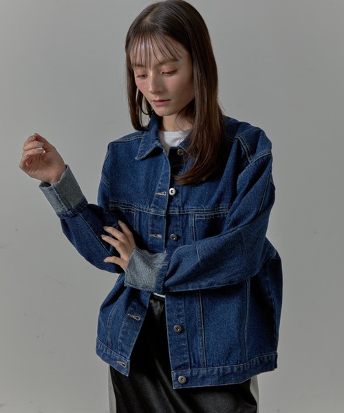 Lipoy(リポイ)の「オーバーサイズ ケミカル加工入り ヴィンテージ デニムジャケット(デニムジャケット・レディース・ブルー/ネイビー・FREE)」の14枚目の写真