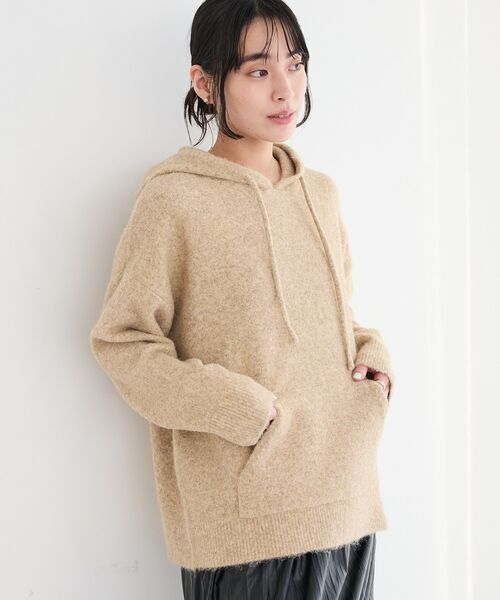 CRAFT STANDARD BOUTIQUE（クラフトスタンダードブティック）の「起毛ニットフーディ（ニット/セーター・レディース・グレー/ベージュ・FREE）」の2枚目の写真