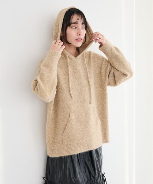 CRAFT STANDARD BOUTIQUE（クラフトスタンダードブティック）の「起毛ニットフーディ（ニット/セーター・レディース・グレー/ベージュ・FREE）」の14枚目の写真