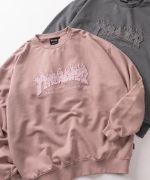 SlashDate（スラッシュデイト）の「【70】【THRASHER/スラッシャー】ピグメント加工 ダメージデニムロゴ 裏毛 クルーネックスウェット（スウェット）」