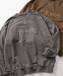 THRASHER | 【70】【THRASHER/スラッシャー】ピグメント加工 ダメージデニムロゴ 裏毛 クルーネックスウェット(スウェット)
