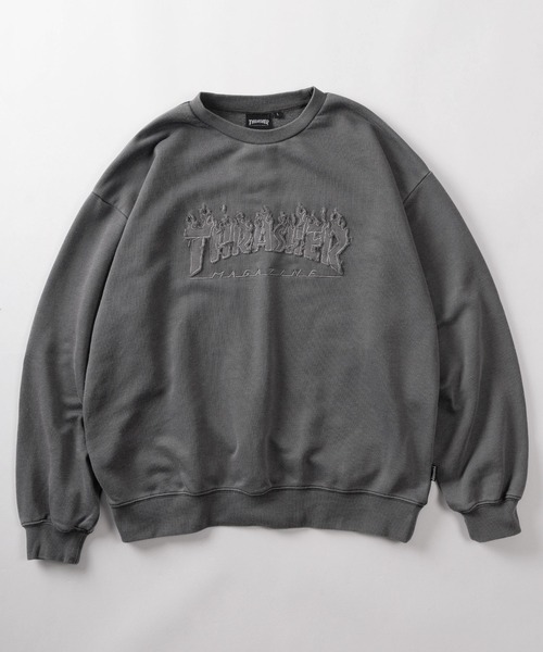THRASHER（スラッシャー）の「【70】【THRASHER/スラッシャー】ピグメント加工 ダメージデニムロゴ 裏毛 クルーネックスウェット（スウェット・メンズ・ブラウン/ピンク/グレー/チャコールグレー・M/L/XL）」の5枚目の写真